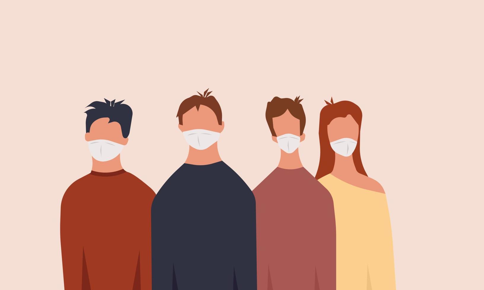 Group people man and woman with medical mask vector illustration. Face protection disease sick coronavirus. Epidemic quarantine warning pandemic character