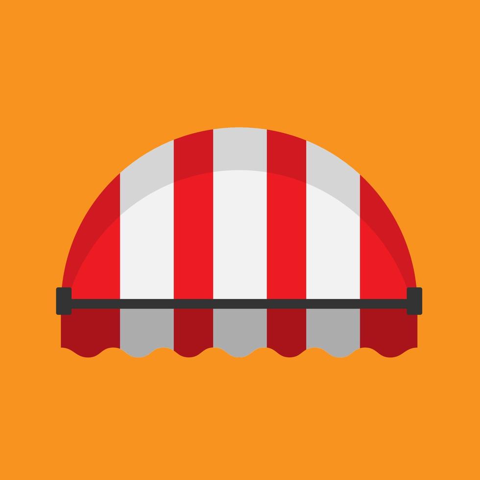 Awning red stripe grocery vector icon. Vintage boutique market front canopy. Flat facade sunshade roof parasol