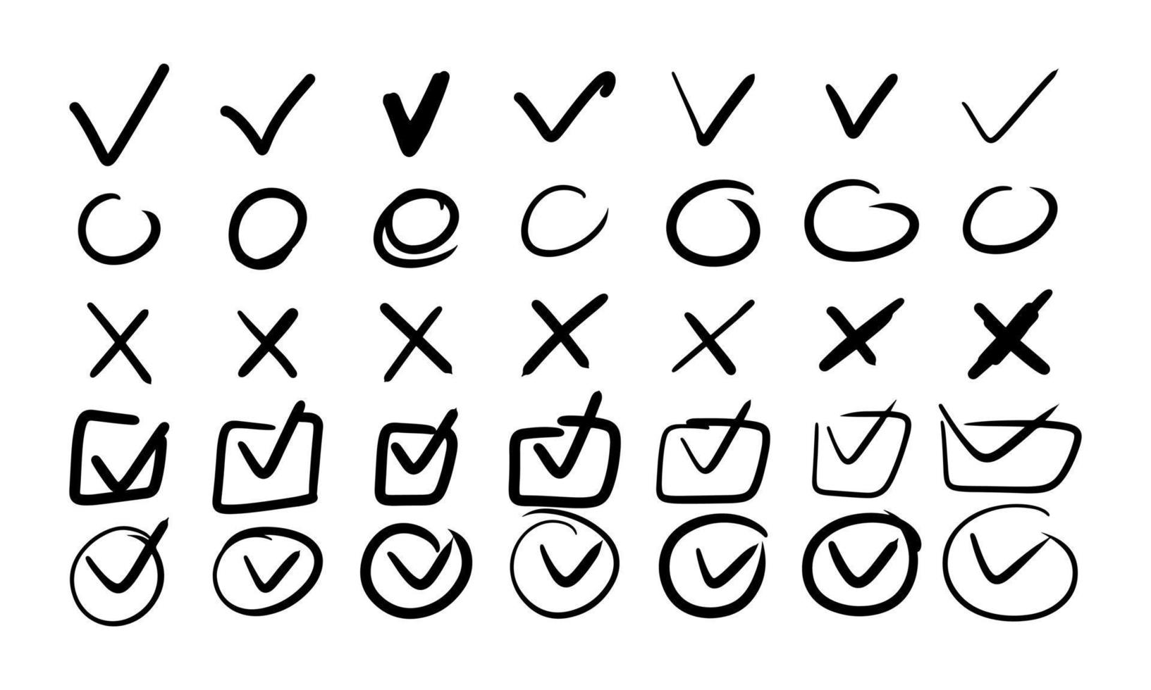 Check mark doodle with checklist and checkbox v. Box list tick and hand drawn sketch brush vector illustration. Handdrawn chalk and handwritten ok stroke. Marker highlight set yes quality and icon