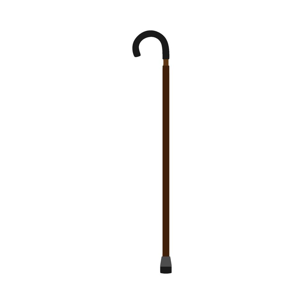vector de equipo de soporte de ayuda de mango marrón de caña. caminar palo de madera ladrón icono plano