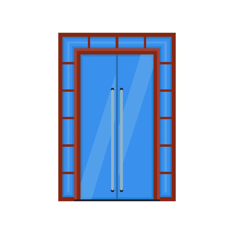 Door mirror vector icon interior frame blue glass. Cartoon inside flat architecture closed entrance. Office transparent exit reflection