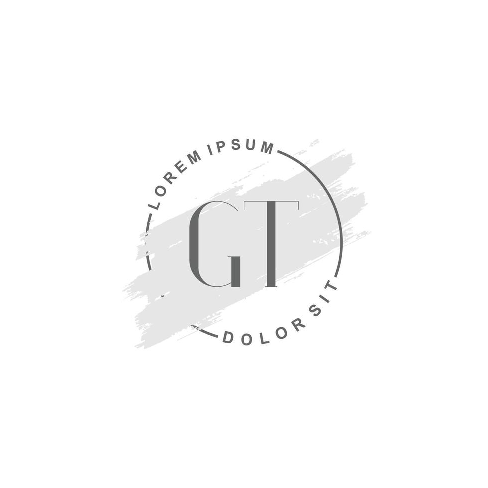 Initial GT minimalist logo with brush, Initial logo for signature, wedding, fashion, beauty and salon. vector