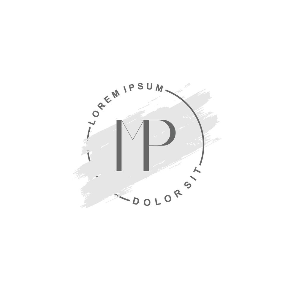 Initial MP minimalist logo with brush, Initial logo for signature, wedding, fashion. vector