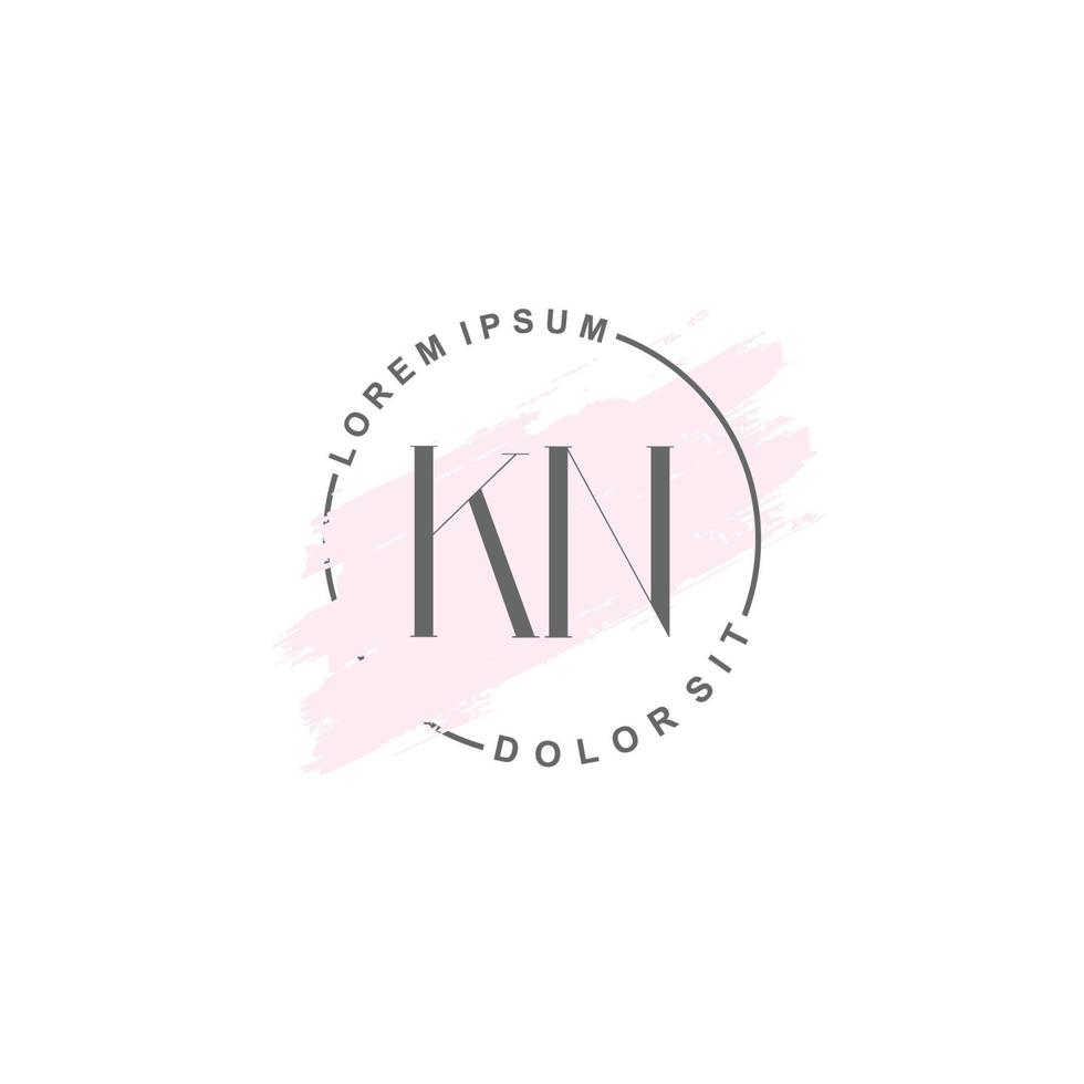 Initial KN minimalist logo with brush, Initial logo for signature, wedding, fashion. vector