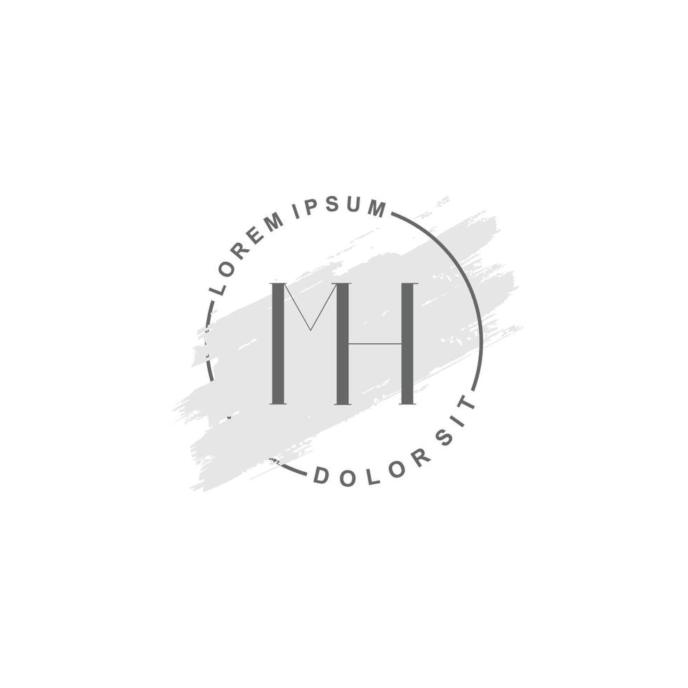 Initial MH minimalist logo with brush, Initial logo for signature, wedding, fashion. vector