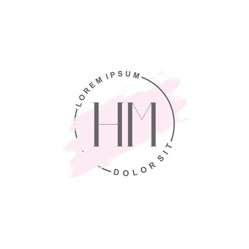 Initial HM minimalist logo with brush, Initial logo for signature, wedding, fashion, beauty and salon. vector