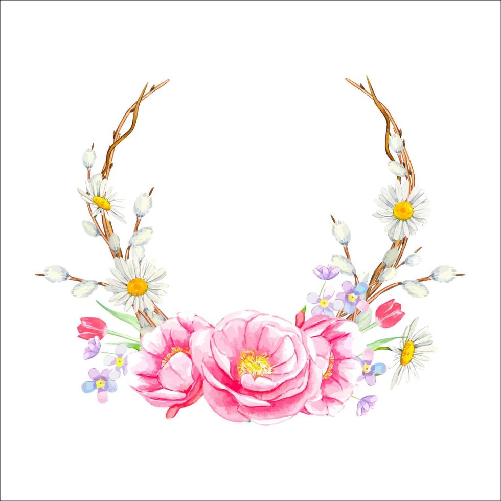 Watercolor spring flower wreath.isolated vector