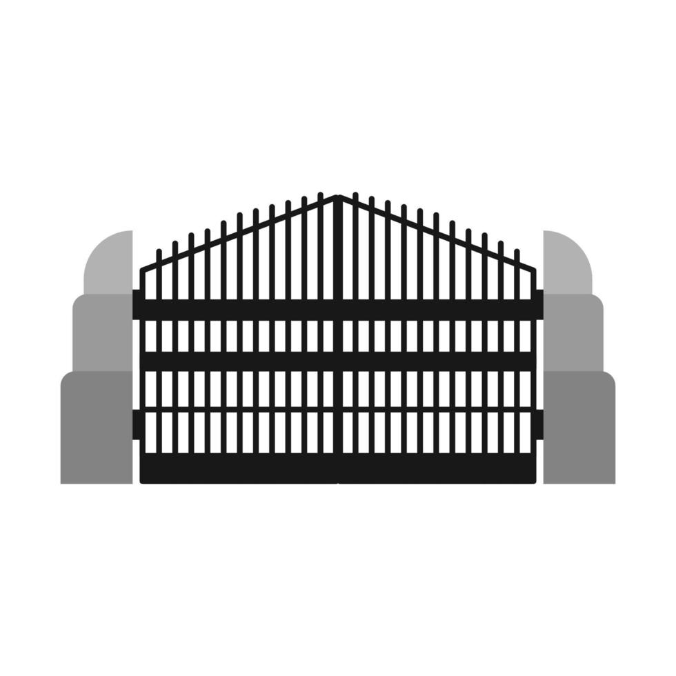 Gate with iron fence door and metal cartoon manor decoration. Front entrance from ironwork grid vector illustration. Old lattice wrought and classic frame ornament for park. Security steel structure