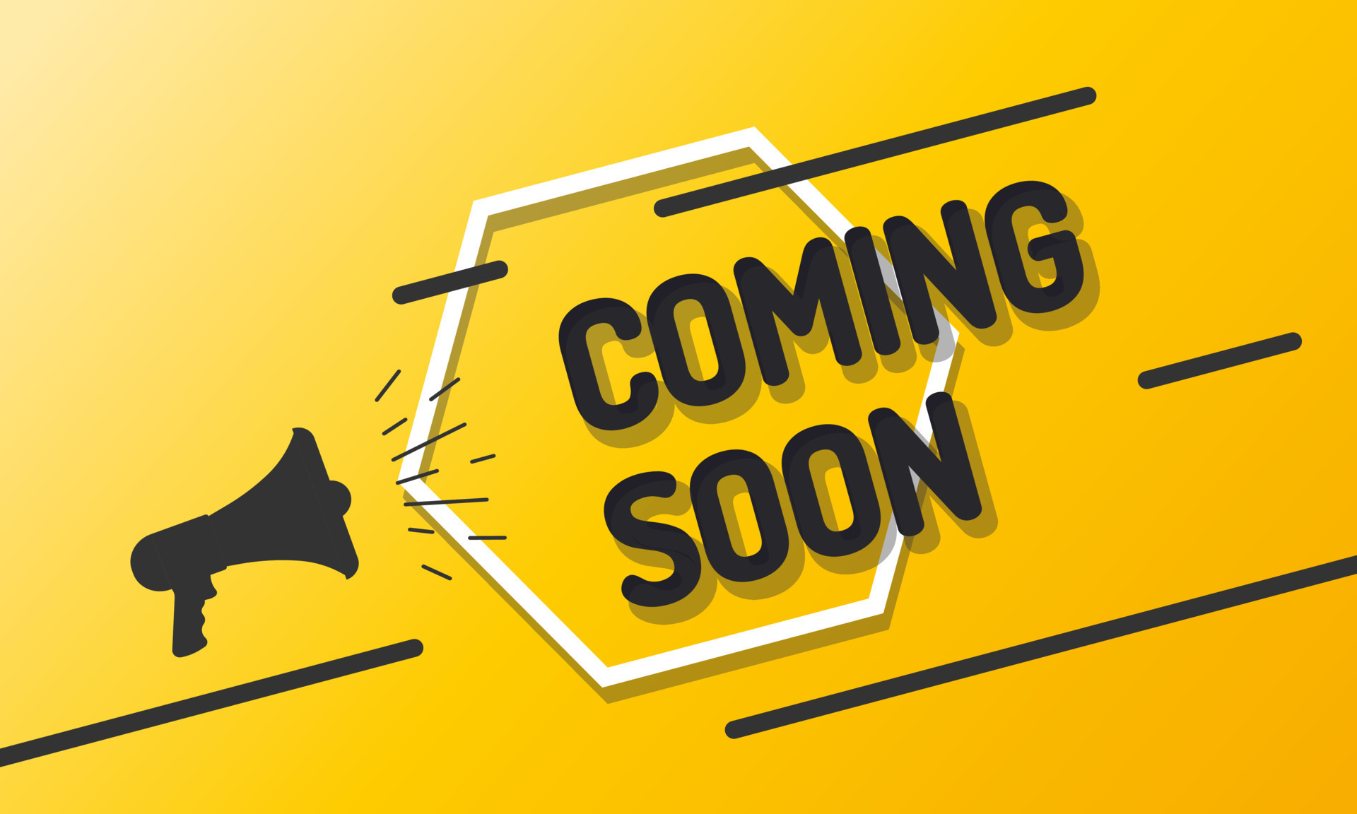 Banner Coming Soon with megaphone creative background with lines