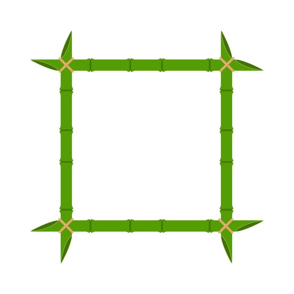 Green bamboo frame vector wood design illustration nature isolated white. Empty border bamboo frame template stick with rope stem. Space decoration element for text panel tropical border wood