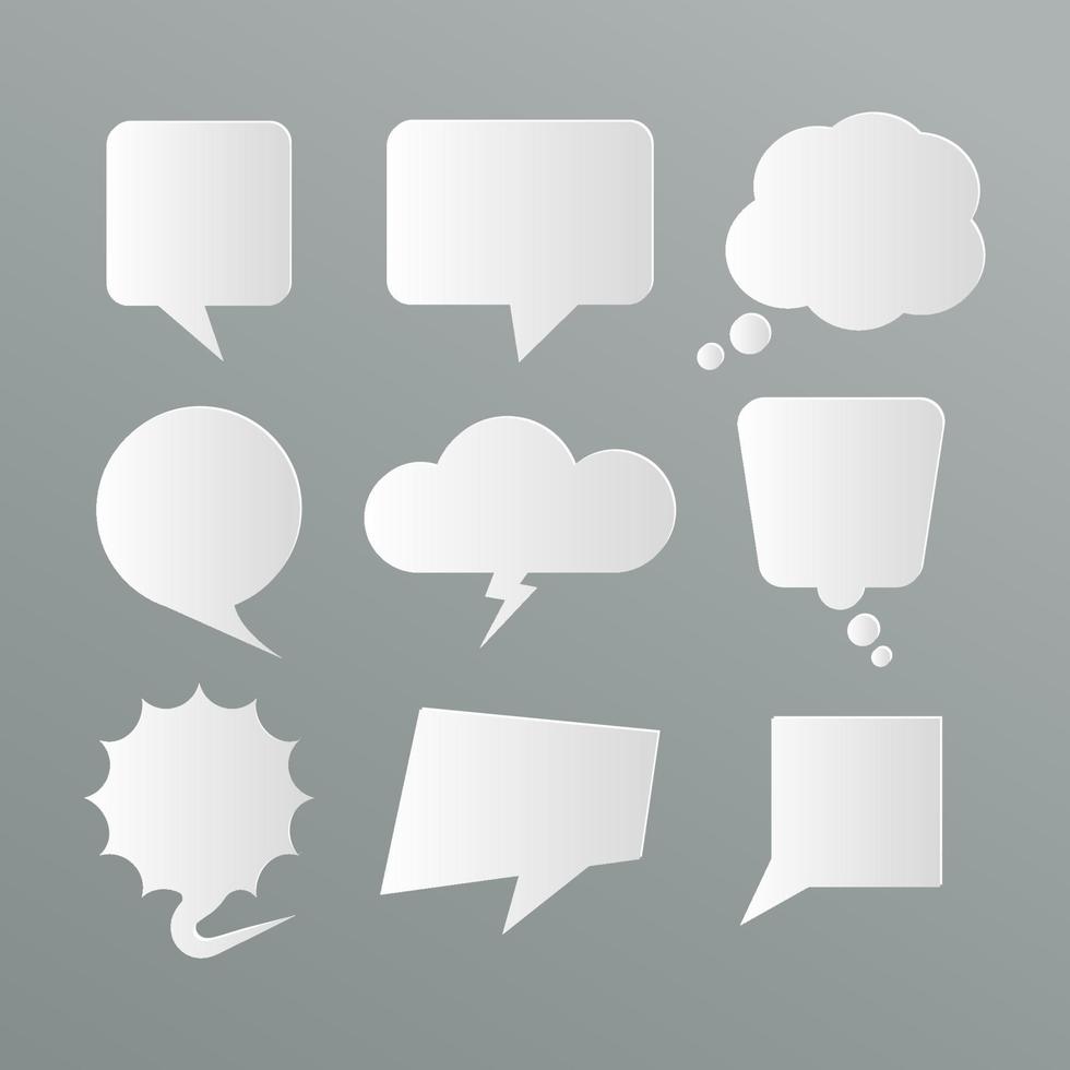 burbujas de chat en el icono de estilo de papel. Mensajes de nube de comunicación conjunto de formas abstractas ilustración vectorial burbujas de nube vector