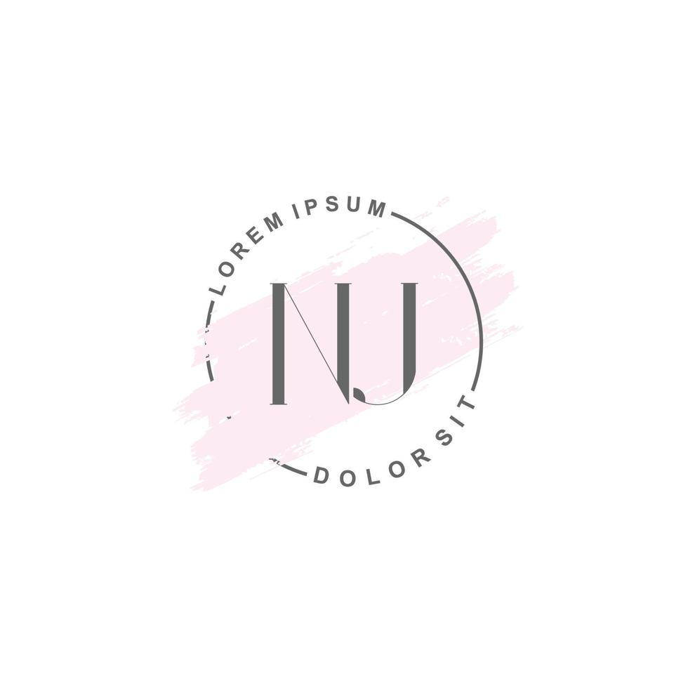 Initial NJ minimalist logo with brush, Initial logo for signature, wedding, fashion. vector