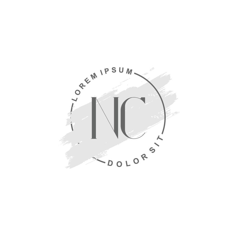 Initial NC minimalist logo with brush, Initial logo for signature, wedding, fashion. vector