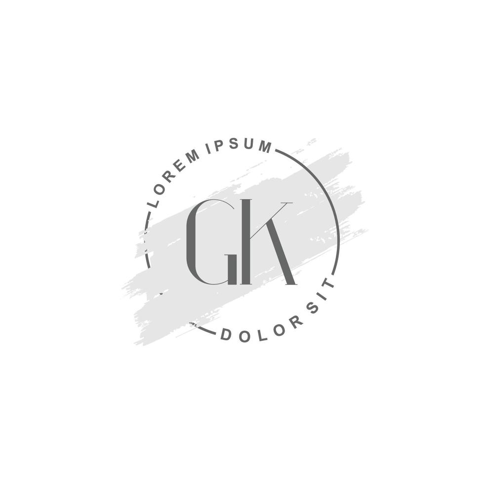 logotipo inicial gk minimalista con pincel, logotipo inicial para firma, boda, moda, belleza y salón. vector