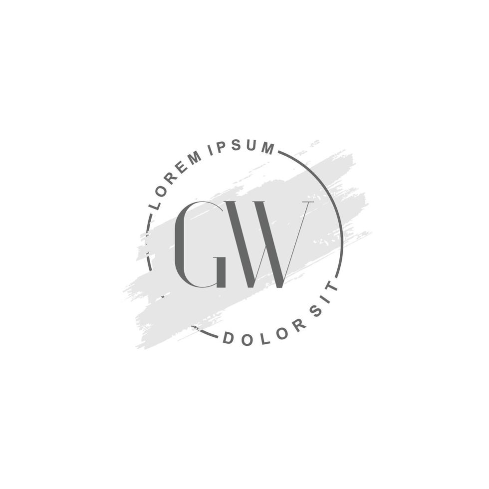 logotipo minimalista gw inicial con pincel, logotipo inicial para firma, boda, moda, belleza y salón. vector