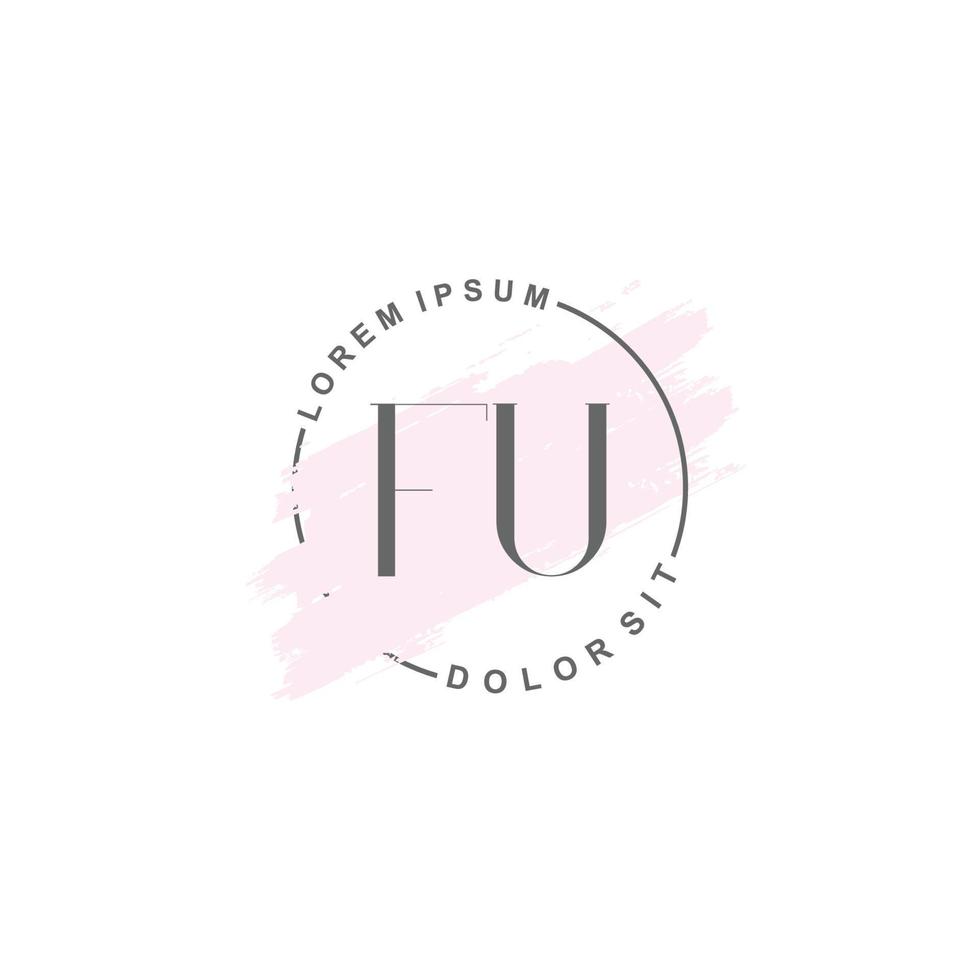 Initial FU minimalist logo with brush, Initial logo for signature, wedding, fashion, beauty and salon. vector