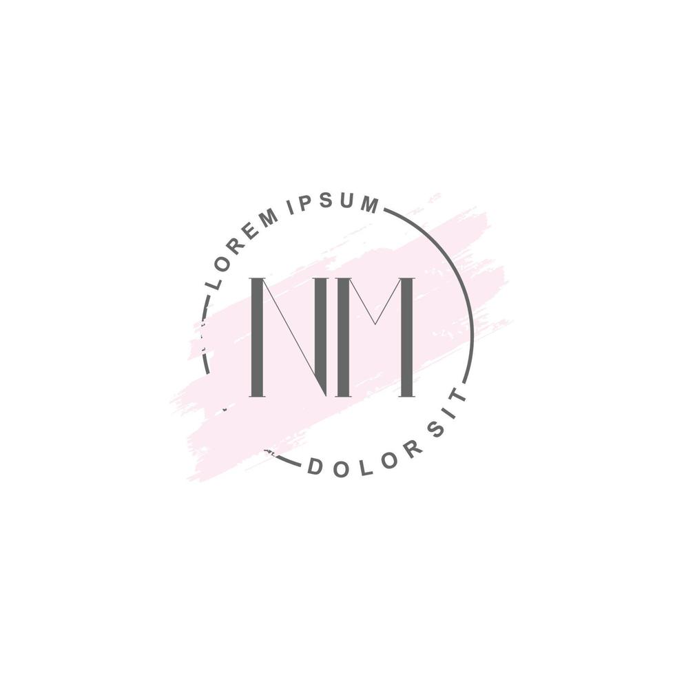 Initial NM minimalist logo with brush, Initial logo for signature, wedding, fashion. vector