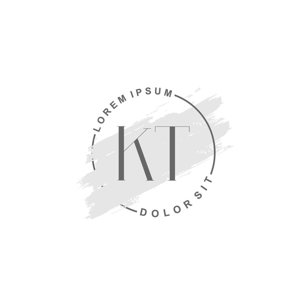 Initial KT minimalist logo with brush, Initial logo for signature, wedding, fashion. vector