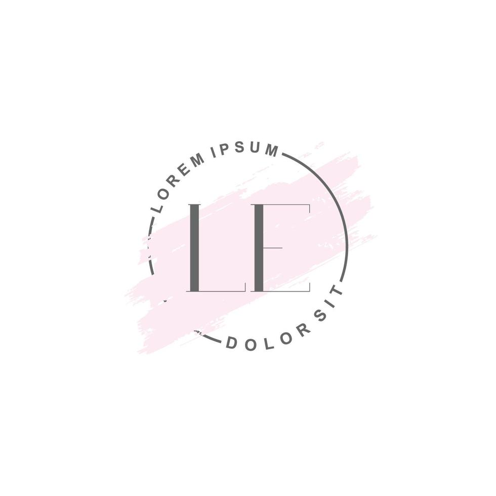 Initial LE minimalist logo with brush, Initial logo for signature, wedding, fashion. vector