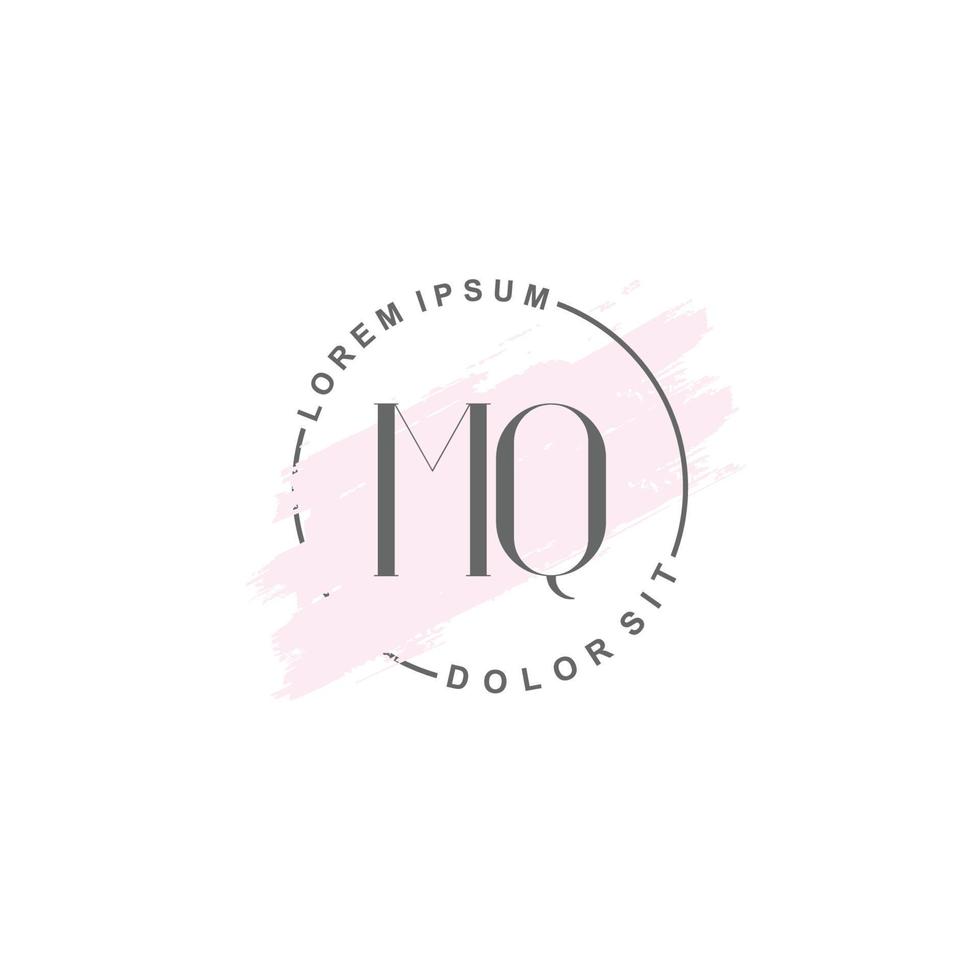 Initial MQ minimalist logo with brush, Initial logo for signature, wedding, fashion. vector