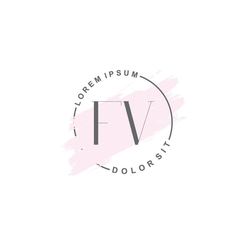 Initial FV minimalist logo with brush, Initial logo for signature, wedding, fashion, beauty and salon. vector