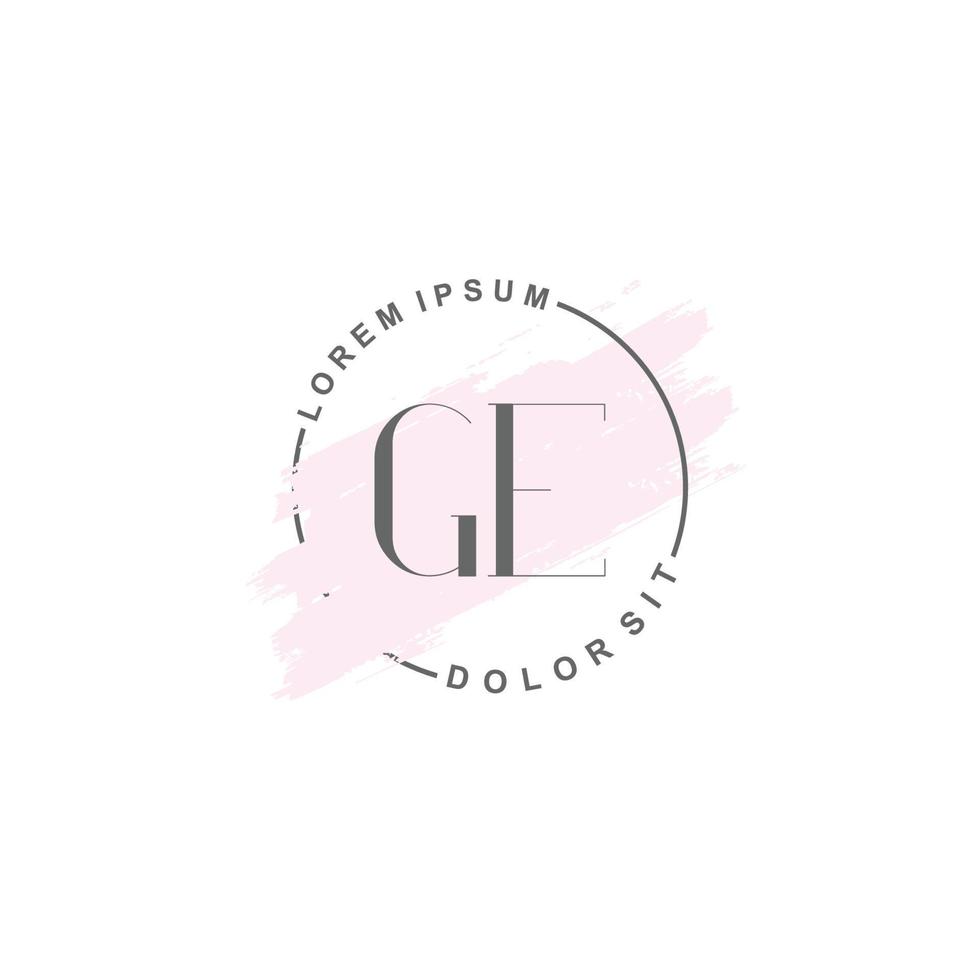 Initial GE minimalist logo with brush, Initial logo for signature, wedding, fashion, beauty and salon. vector