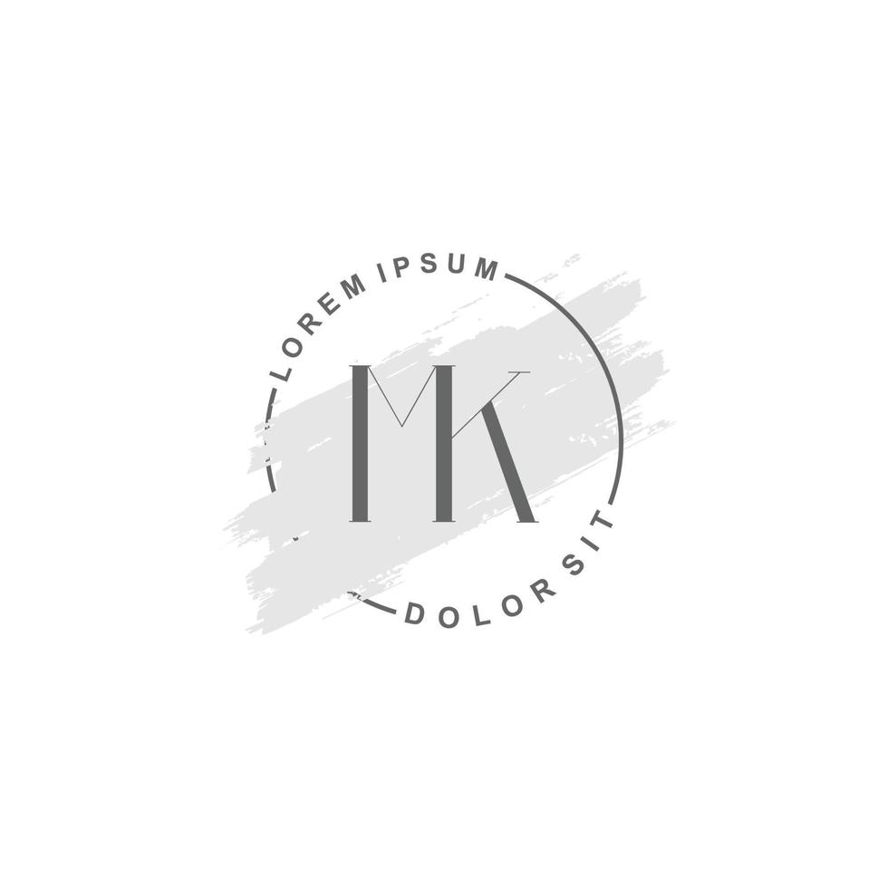 Initial MK minimalist logo with brush, Initial logo for signature, wedding, fashion. vector