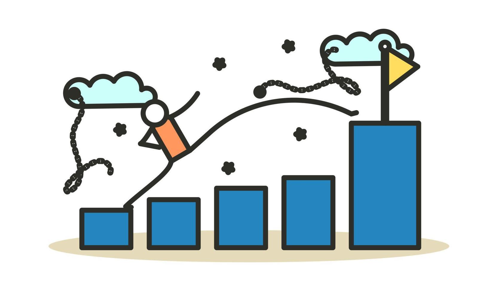 Marketing achievement leader business woman. Employee run to goal choice. Progress leadership success climb concept background. Strategy target character work. Career growth up admission vision banner vector
