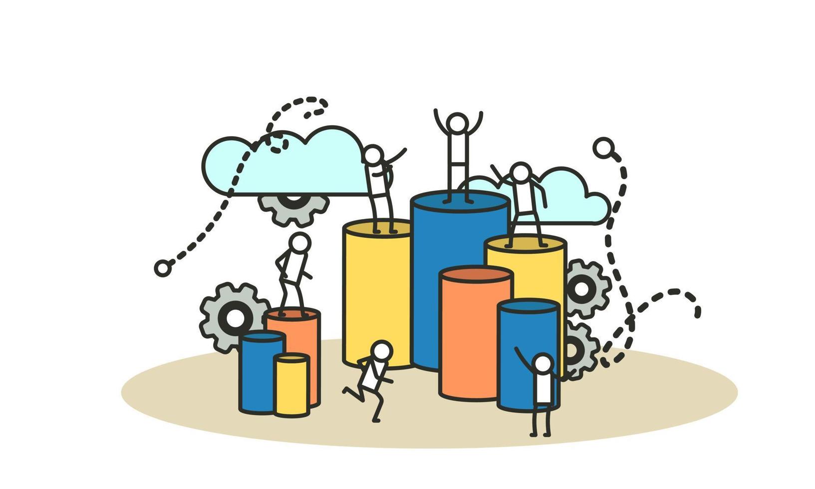Employee empower bravery building business vector concept illustration. Ahead help achievement career motivation people. Leader work company challenge benefit. Character development work success
