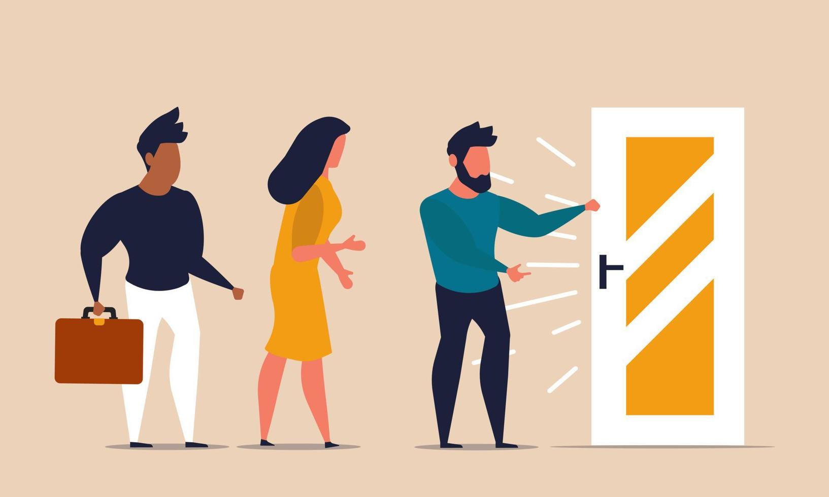 Hiring job apply and interview after the coronavirus pandemic. People recover work and reopen vacancy vector illustration concept. Human jobless and people search new offer. Unemployed after crisis