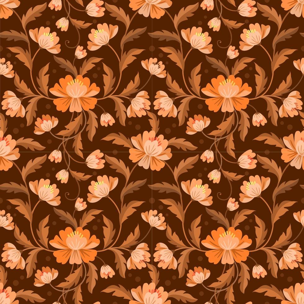Yellow brown flowers and leaf seamless pattern. vector
