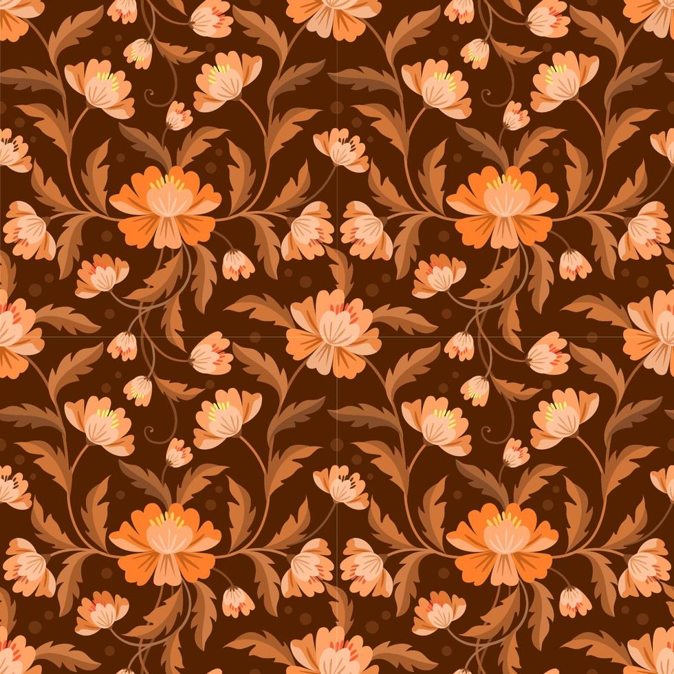 Yellow brown flowers and leaf seamless pattern. vector