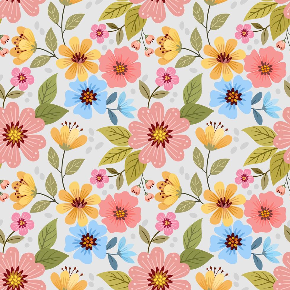 Colorful hand draw flowers seamless pattern. vector