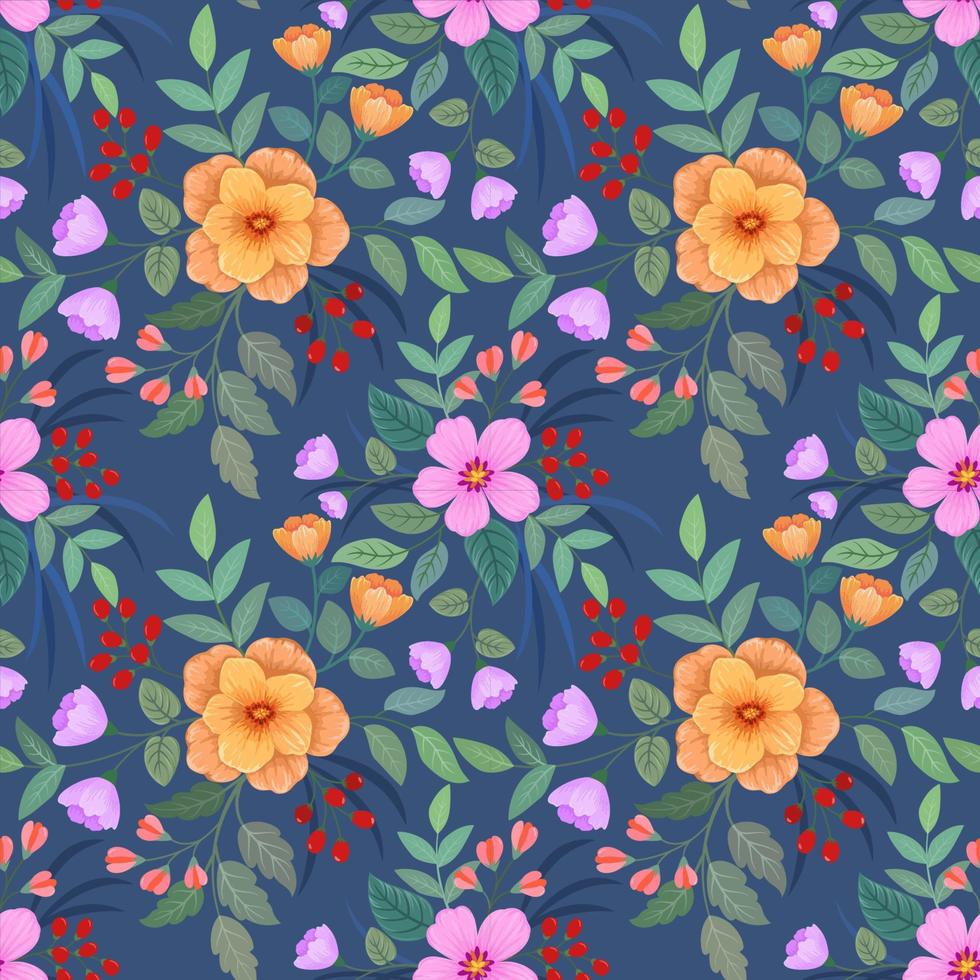 Colorful hand draw flowers seamless pattern. vector