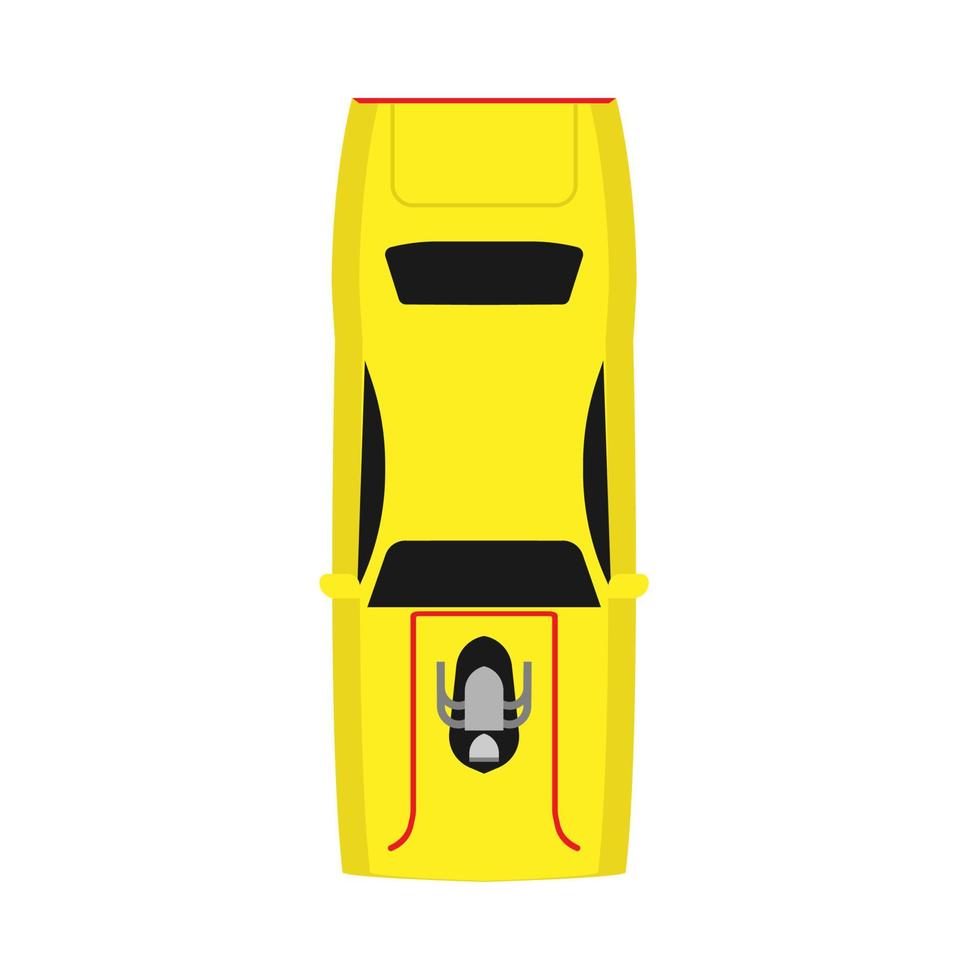 icono de vector amarillo de la vista superior del coche de carreras. vehículo deportivo de tecnología automotriz de diseño de transporte moderno.