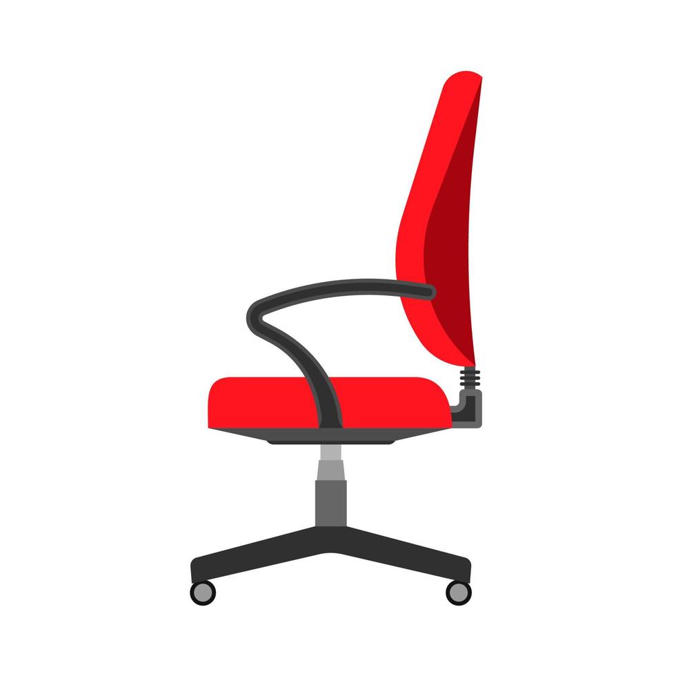 Computer chair office style side view vector icon. Indoor comfortable equipment company interior. Flat workplace PC furniture