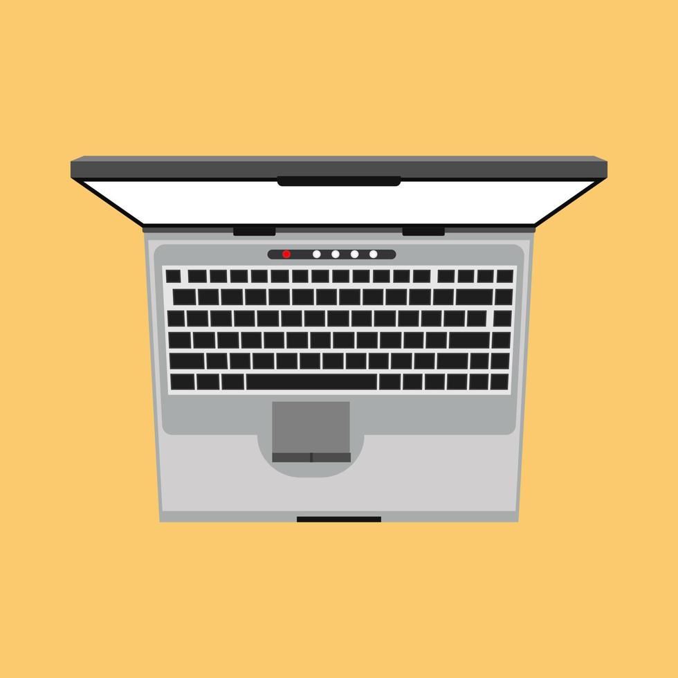 Laptop top view vector icon business screen blank. Above notebook flat display PC equipment. Office device personal portable