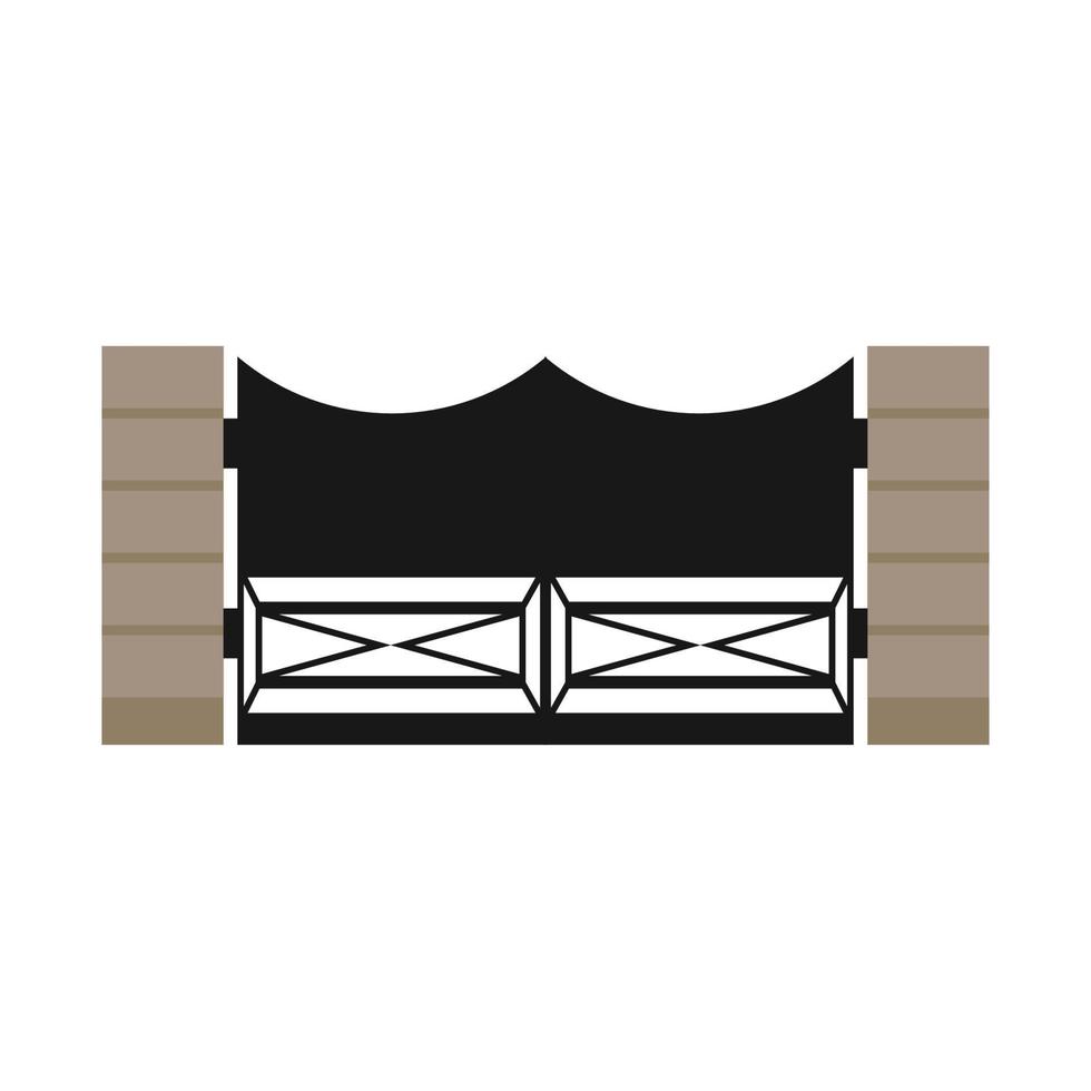 Gate with iron fence door and metal cartoon manor decoration. Front entrance from ironwork grid vector illustration. Old lattice wrought and classic frame ornament for park. Security steel structure