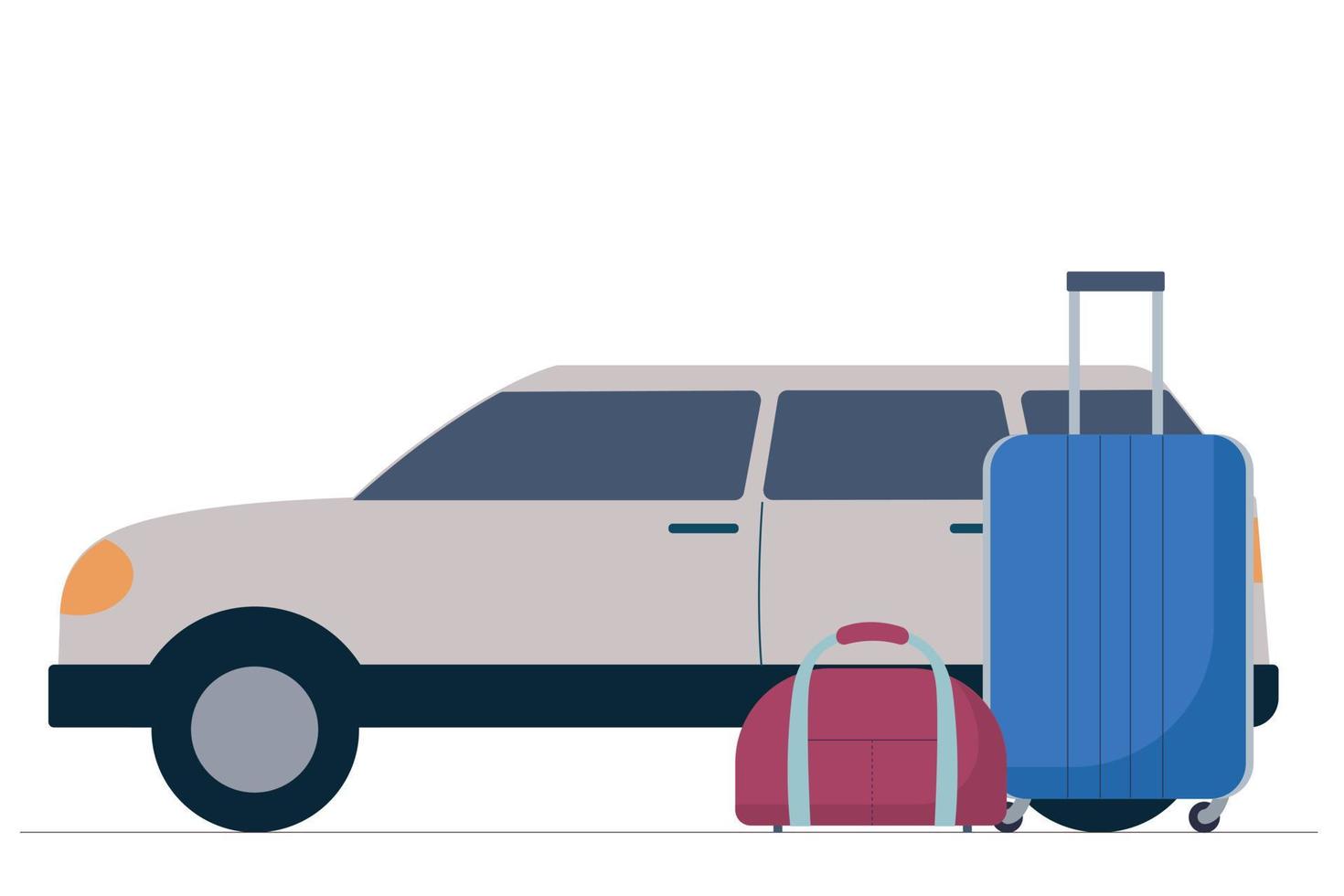 Car's side view with of luggage. Car and suitcases. The concept of traveling by car. vector