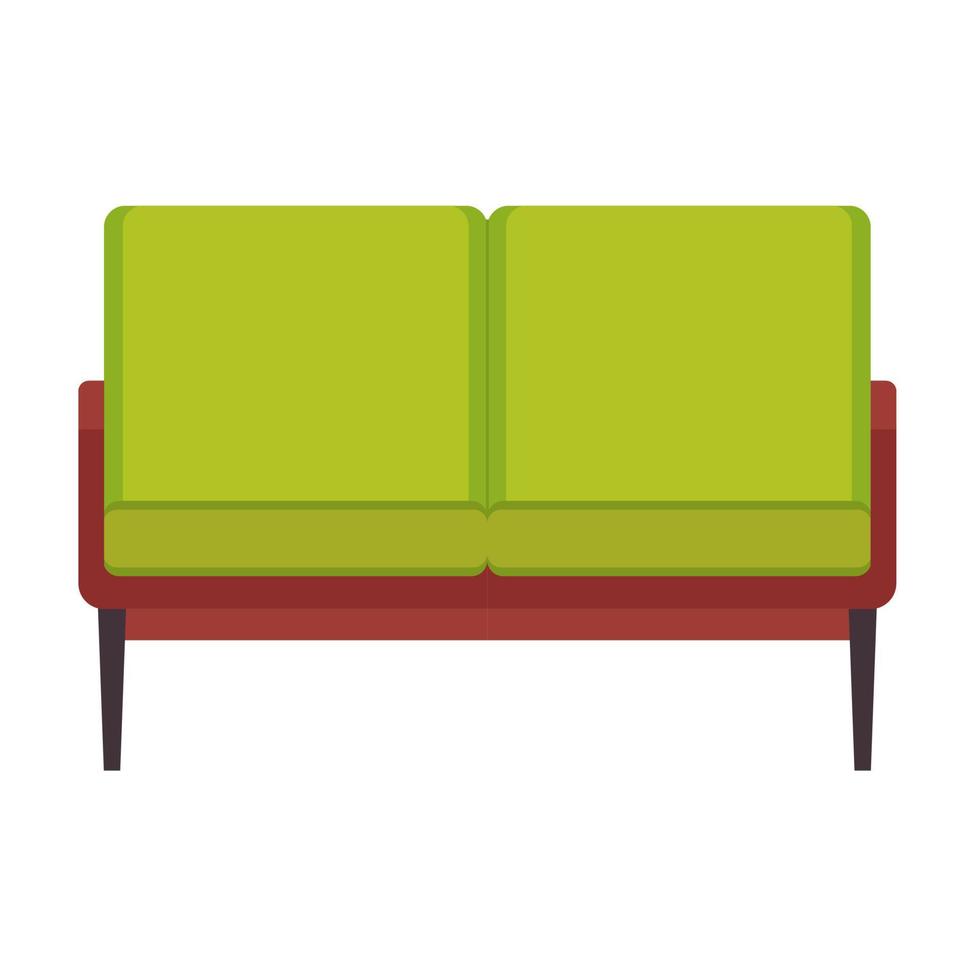 Settee furniture vector icon front view. Home couch moder interior flat style. Cushion sofa living room horizontal rectangle