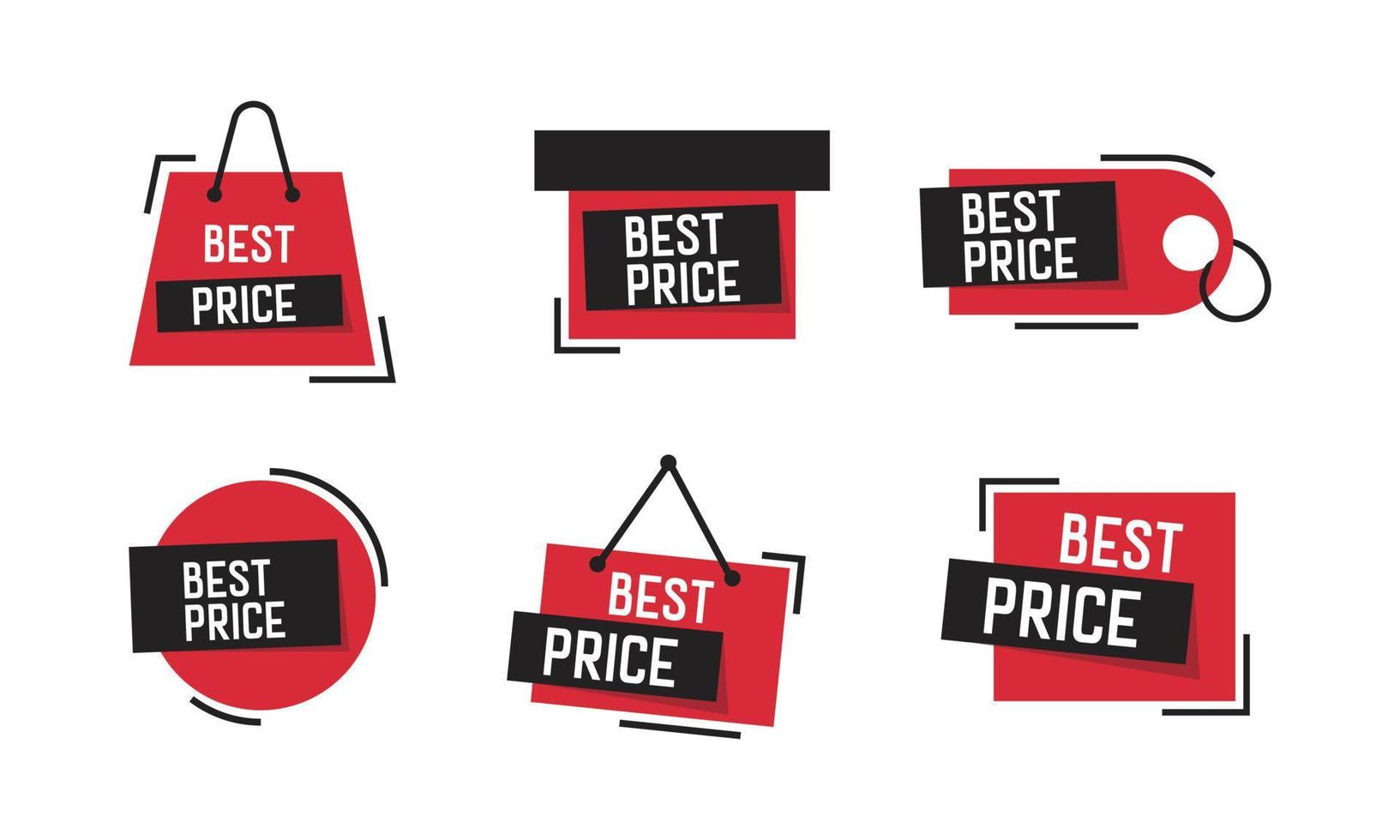 Best price badge set in black and red. Sale labels special offer best price isolated on white background. Quality sales elements vector illustration