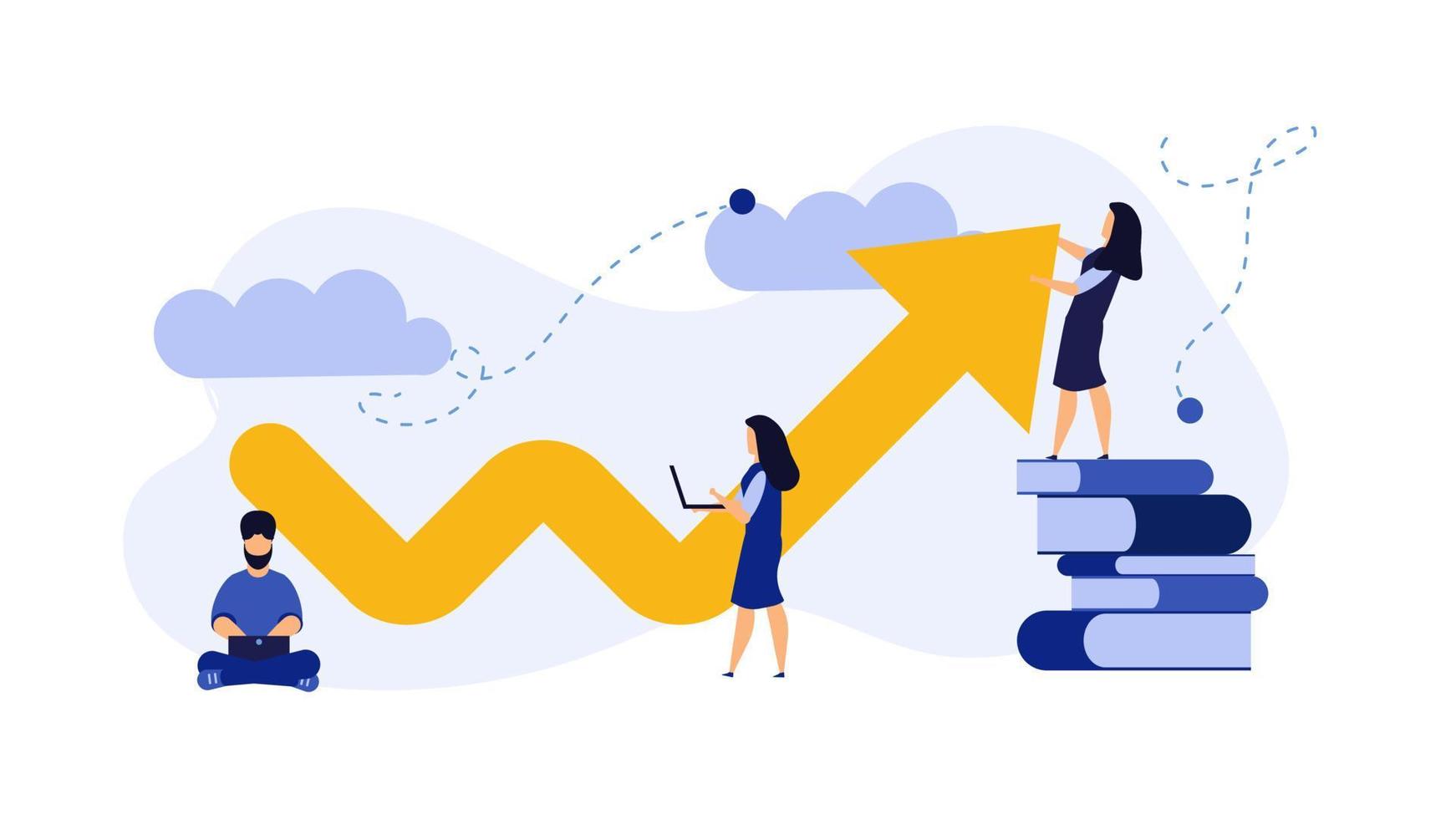 Arrow growth finance increase up strategy team people vector illustration concept. Success business chart background direction chart profit. Investment upwards diagram rise market. Planning money