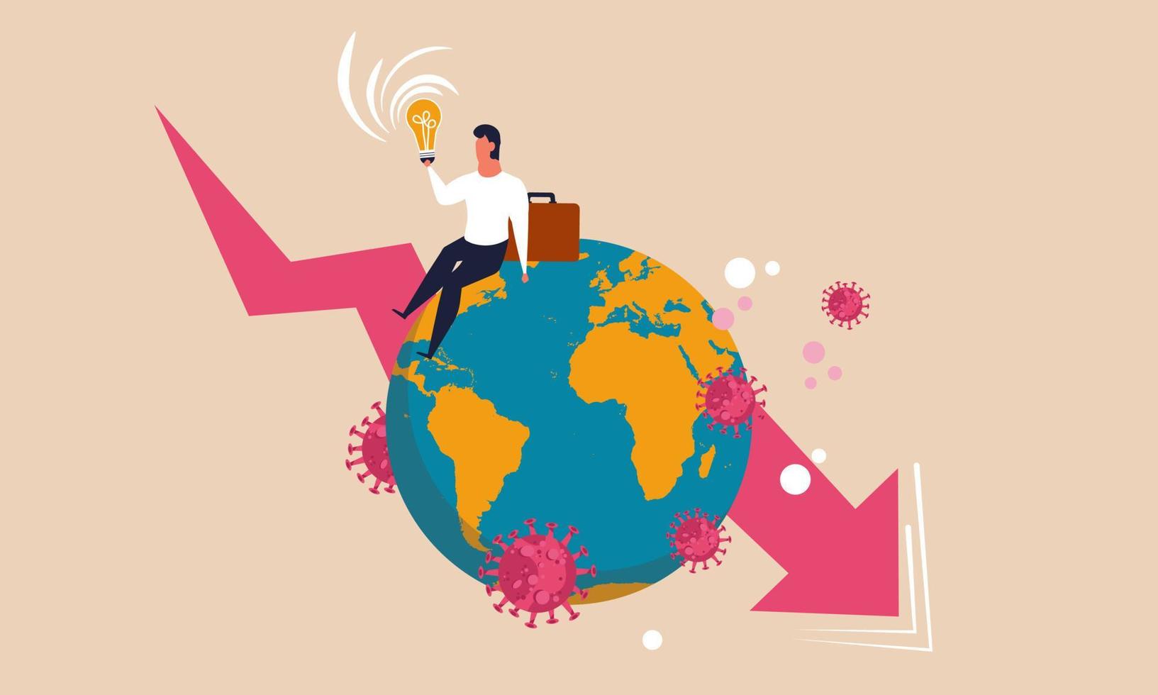 Stock market recession and global business performance investment loss down vector illustration concept. Collapse virus and crash chart economy. Problem trade businessman and coronavirus impact