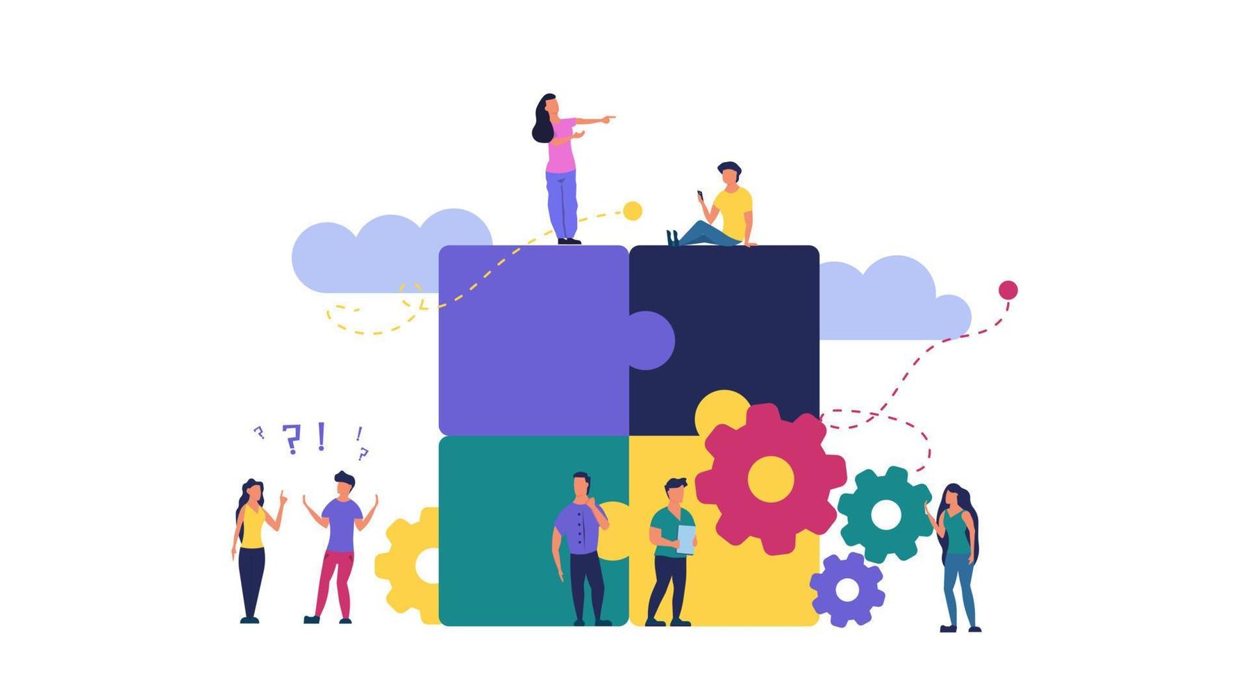 Puzzle team work vector illustration concept partner. Partnership teamwork business people collaboration together vector design. Concept jigsaw part solution group connect. Cooperation strategy idea