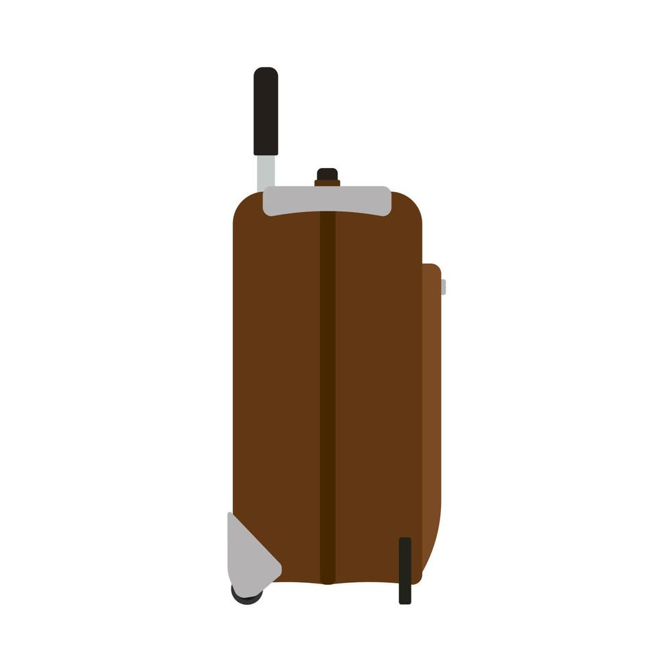 icono de vector de vista lateral de viaje de maleta. equipaje bolsa de vacaciones aislado blanco. maleta trolley marrón con asa de viaje