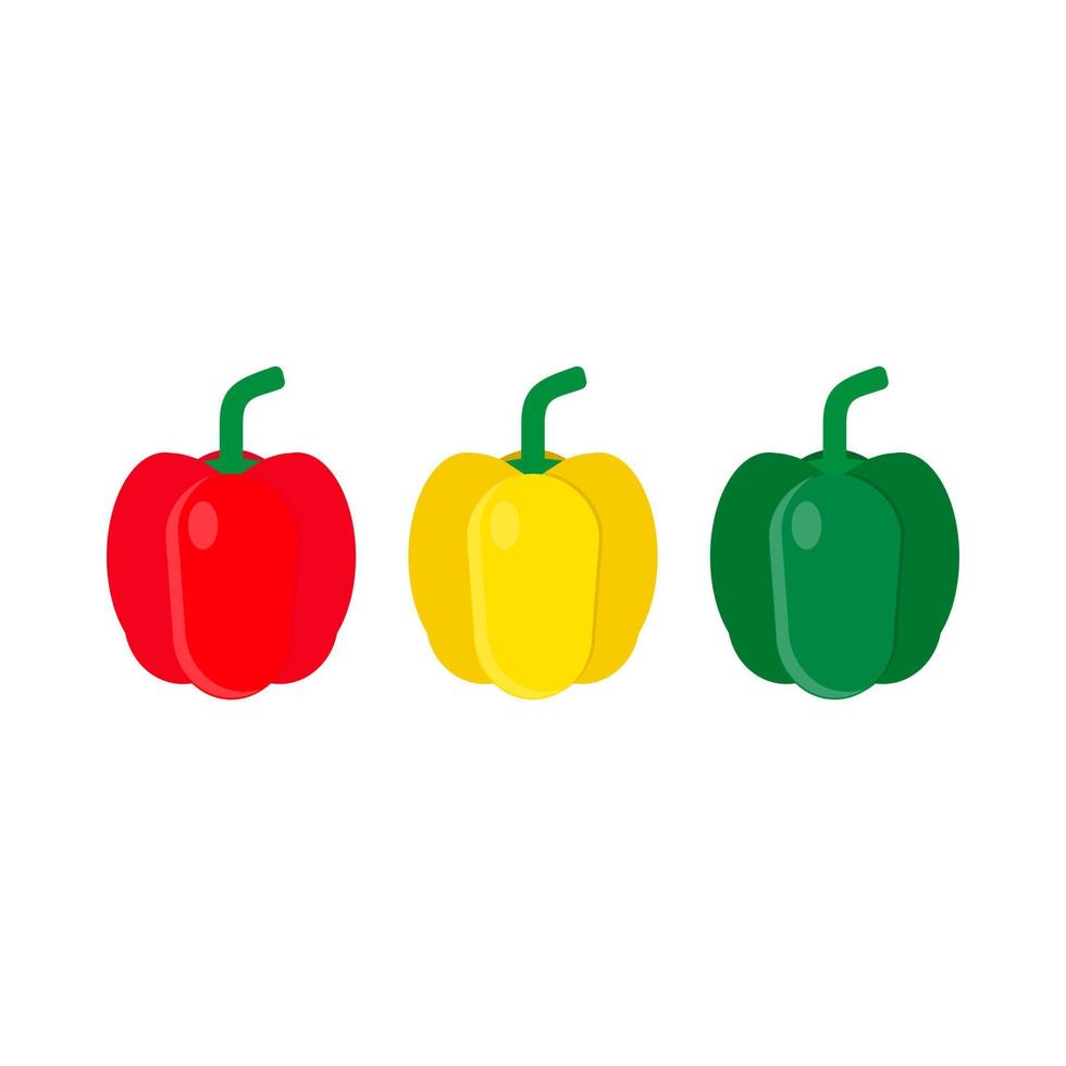 Pepper vegetarian ingredient set red, green, Yellow vector icon top view. Nature food illustration restaurant