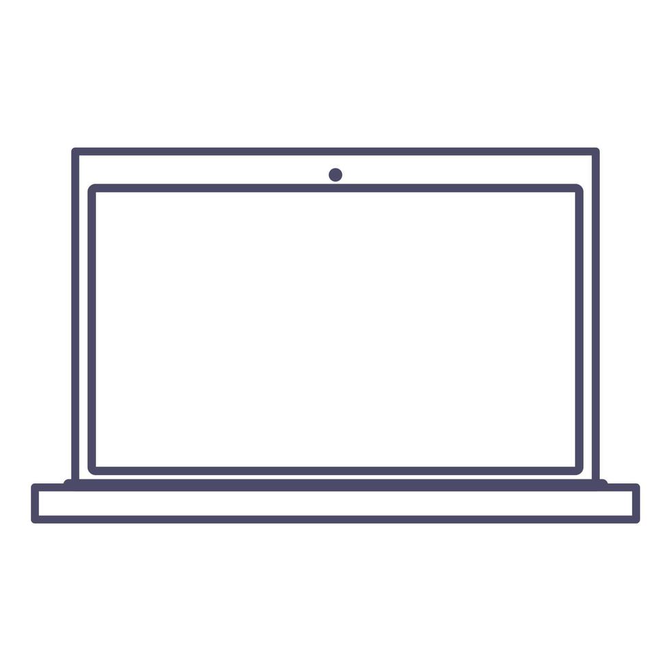 ilustración de diseño de tecnología de vector de computadora de esquema de computadora portátil. pantalla de portátil blanca aislada e icono moderno de negocios. línea de equipo de dispositivo de comunicación y monitor de pantalla de pc. señal de oficina portátil