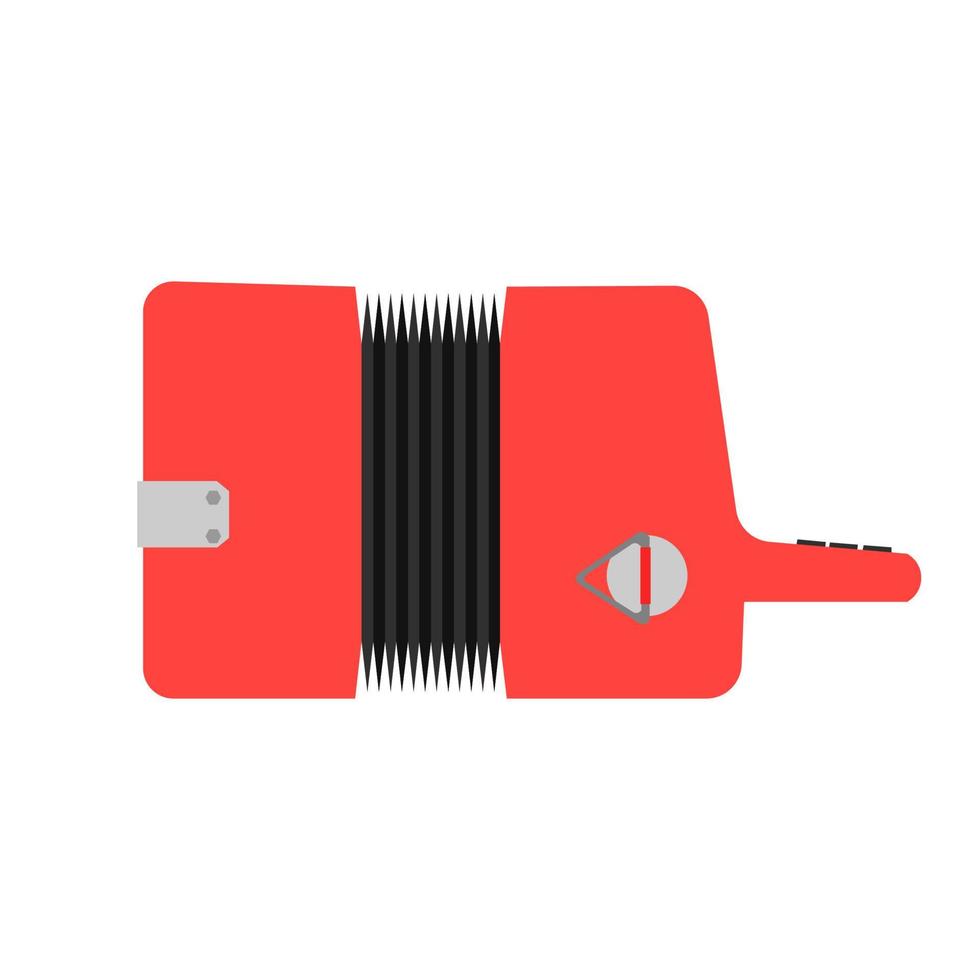 Accordion sound classic equipment illustration. Red flat vector icon top view