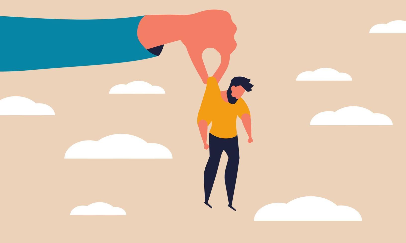 Dismiss employee and hand resign for failure employer. Staff job person and conflict layoff vector illustration concept. People dismissal and unemployed man. Unhappy character leaving business