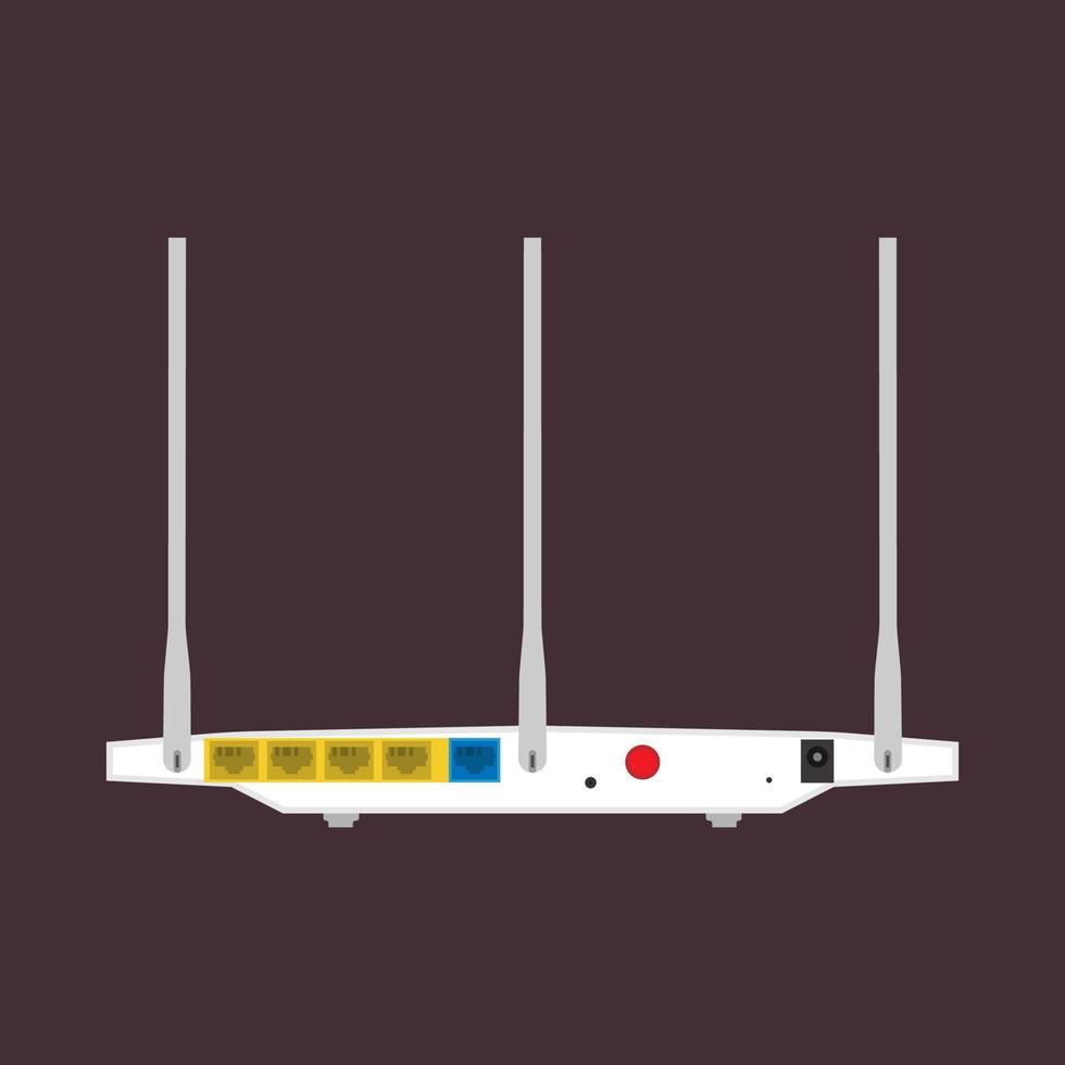 enrutador vista posterior vector icono red aislada. equipo de antena inalámbrica de internet de computadora. acceso al concentrador de módem wifi